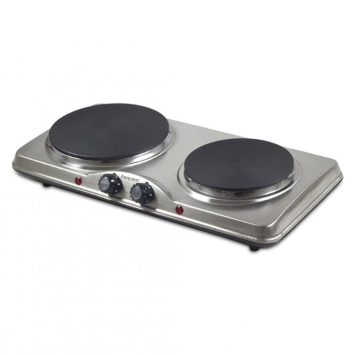 Двоен електрически котлон Beper, 1000W/1500W, Термостат, Керамичен, Сребрист/Черен