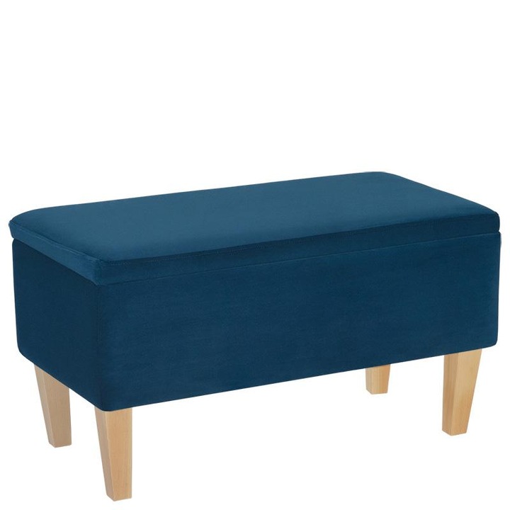 Banca cu spatiu de depozitare Carducci Nat 2211, Lordly, Velur, 81x42 cm, Albastru