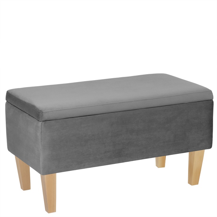 Banca cu spatiu de depozitare Carducci Nat 2241, Lordly, Velur, 81x42 cm, Gri