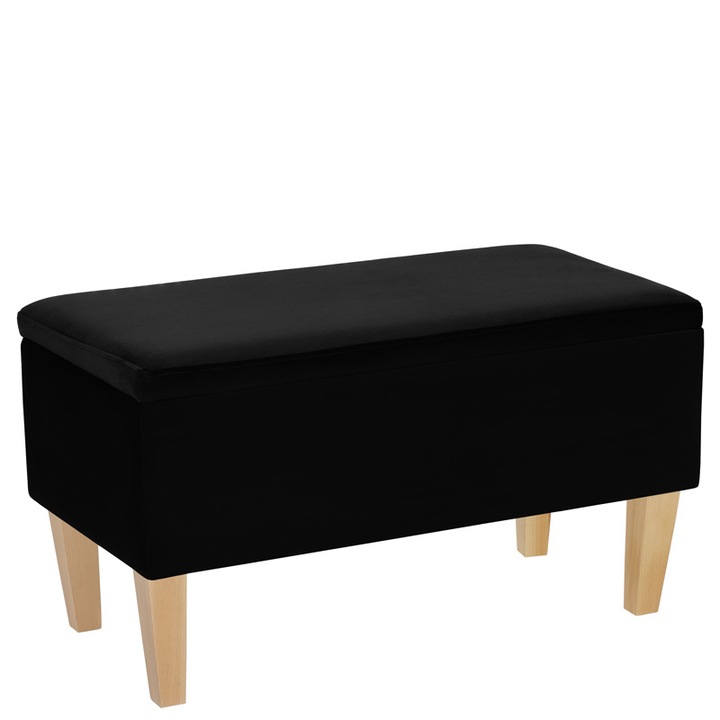 Banca cu spatiu de depozitare Carducci Nat 2219, Lordly, Velur, 81x42 cm, Negru