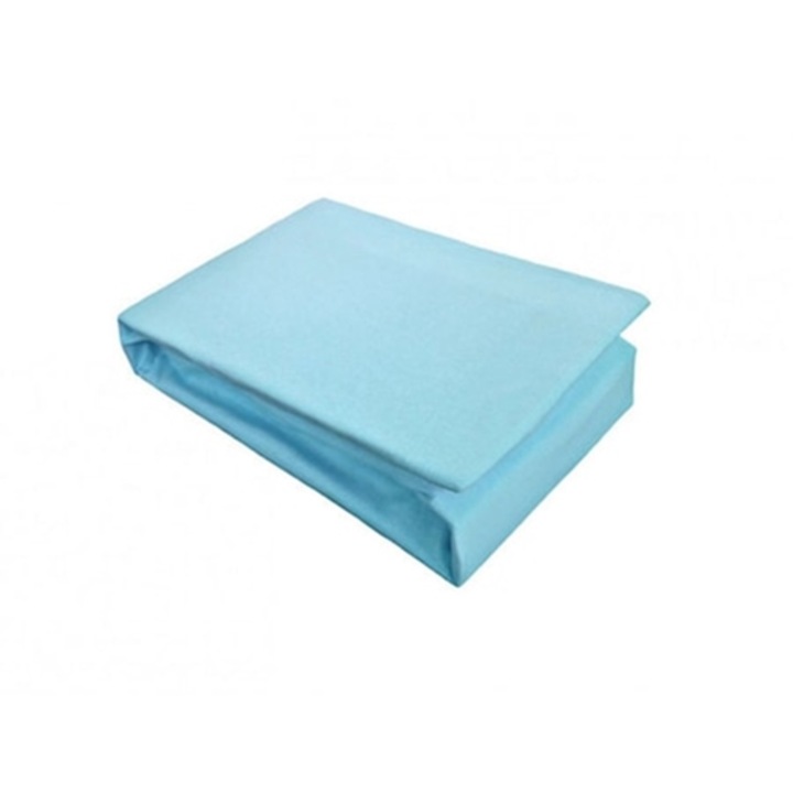 Cearceaf cu elastic Jersey Bleu, 140 x 200cm, tricot, inaltime standard 25cm, pentru pat dublu, Meltem