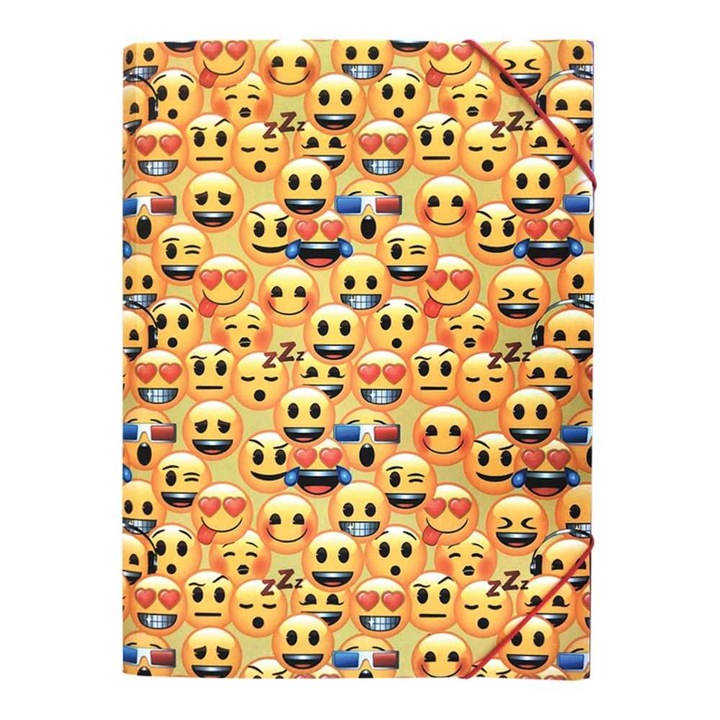 Mapa din Plastic cu Elastic A4 pentru Baieti, Model Emoji Clasic, Culoare Multicolor