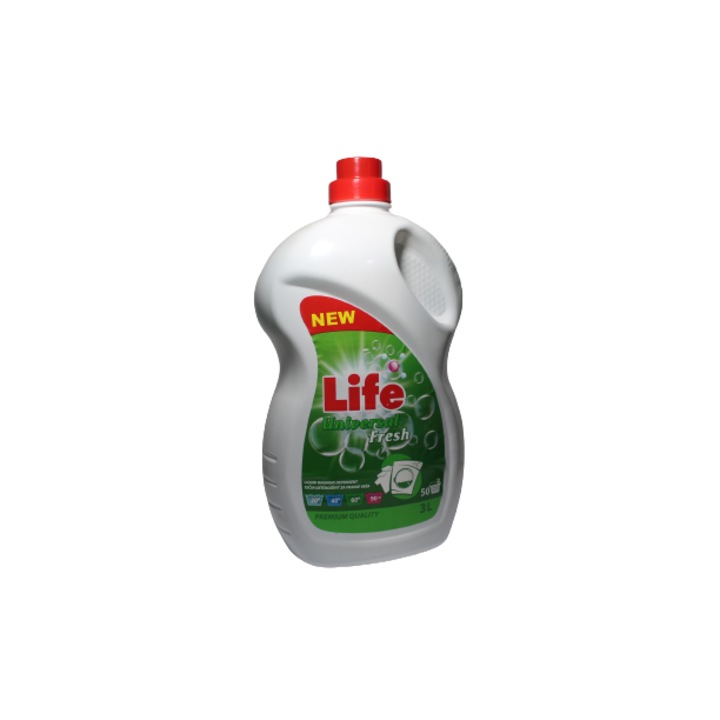 Detergent Lichid pentru spalarea manuala si automata a rufelor, Life, Universal Fresh, 50 spalari, 3L