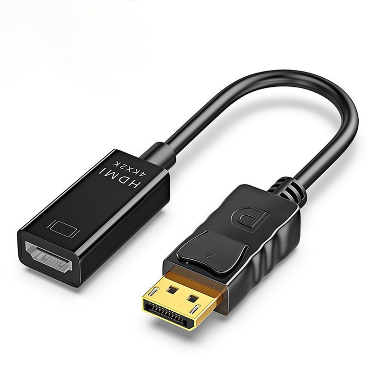 Adaptor DisplayPort la HDMI, JESWO®, 4K UHD, Cablu, Compatibil cu monitoare proiectoare si televizoare cu porturi HDMI, Unidirectional, Negru