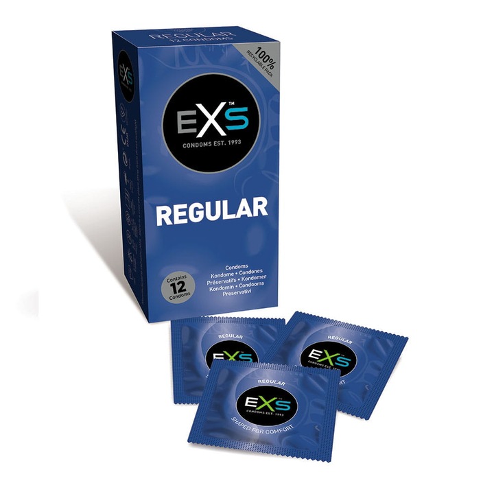 Комплект от 12 презерватива Exs, Regular, Latex, Transparent