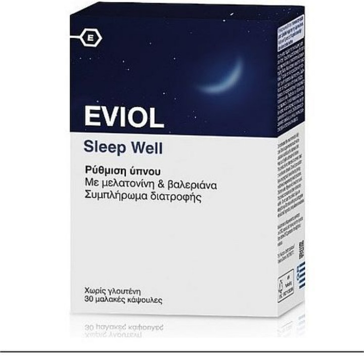 Supliment alimentar pentru somn linistit, Eviol, Cu melatonina si valeriana, 30 capsule moi