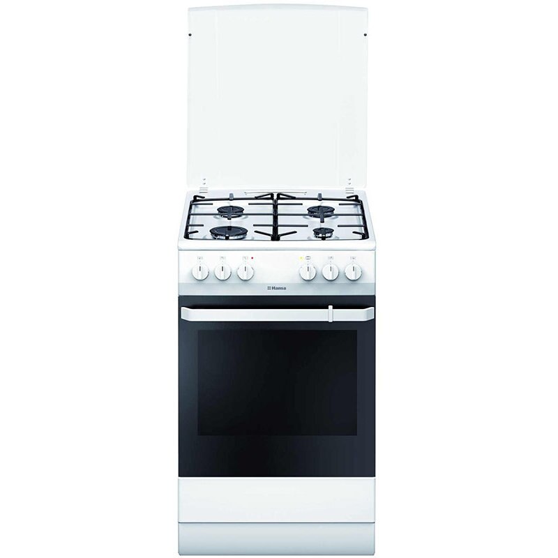 Aragaz Hansa FCMW580009, 4 arzatoare gaz, Cuptor electric, Grill, 50 cm, Alb