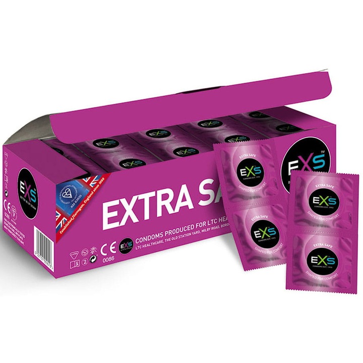 Комплект 144 презерватива, Exs, Extra safe, Латекс, Прозрачен
