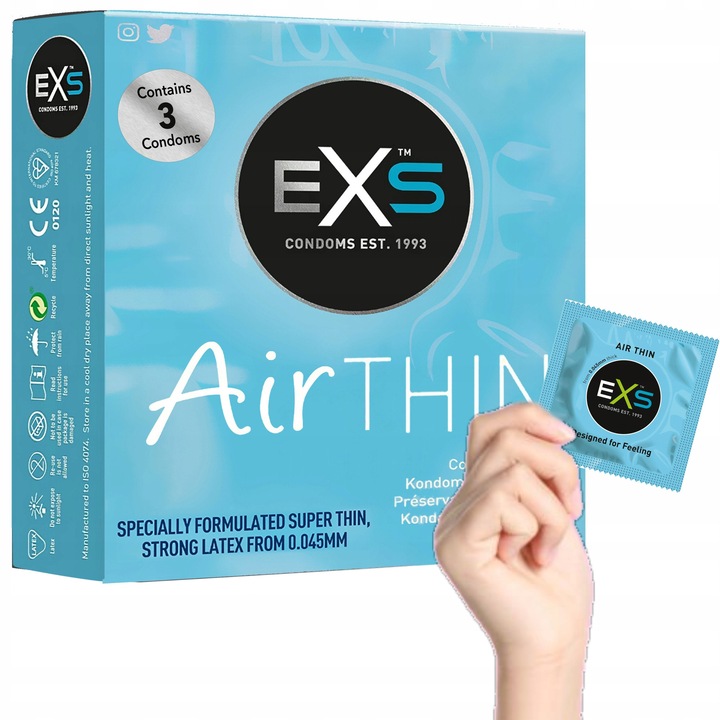 Set 3 Prezervative, Exs, Air Thin, Latex, Transparent