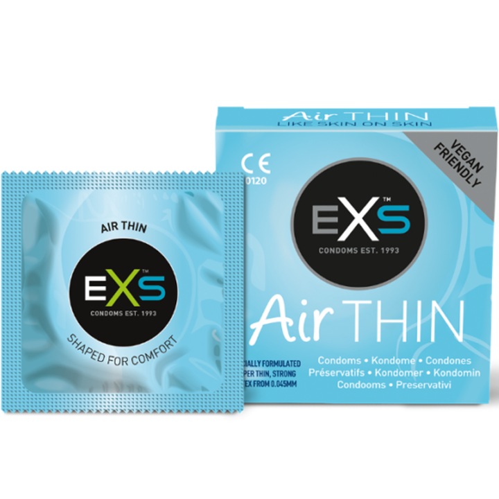 Комплект от 3 презерватива Exs, Air Thin, Латекс, Прозрачен
