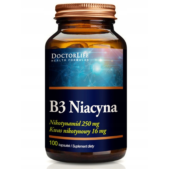 Supliment alimentar DoctorLife B3 Niacyna 250 mg + Acid nicotinic 16 mg, 100 de capsule