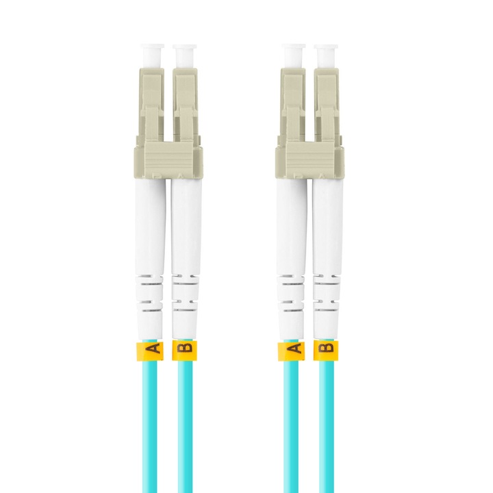 Оптичен мрежов кабел с дължина 5 м и LC/UPC-LC/UPC конектори, Lanberg Z32330, MM, DUPLEX 3.0MM OM3 50/125 LSZH, син