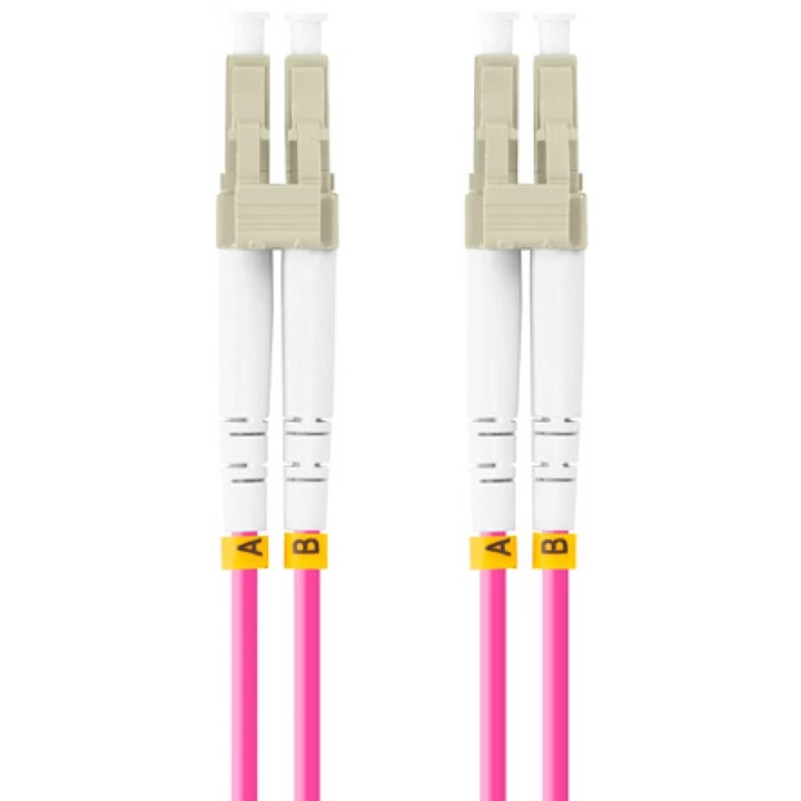 Оптичен мрежов кабел с дължина 2 м и LC/UPC-LC/UPC конектори, Lanberg Z32332, MM, DUPLEX 3.0MM OM4 50/125 LSZH, лилав