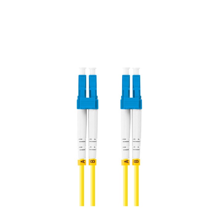 Оптичен мрежов кабел с дължина 2 м и LC/UPC-LC/UPC конектори, Lanberg Z32293, SM, DUPLEX 3.0MM G657A1 LSZH, жълт