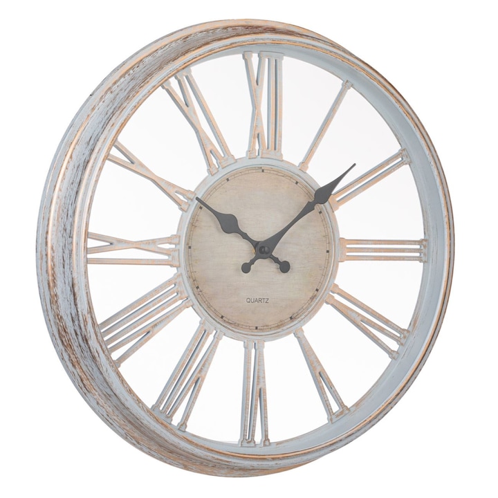 Стенен часовник, Декоративен, Латински цифри, Бял/ златист, 40,6 см