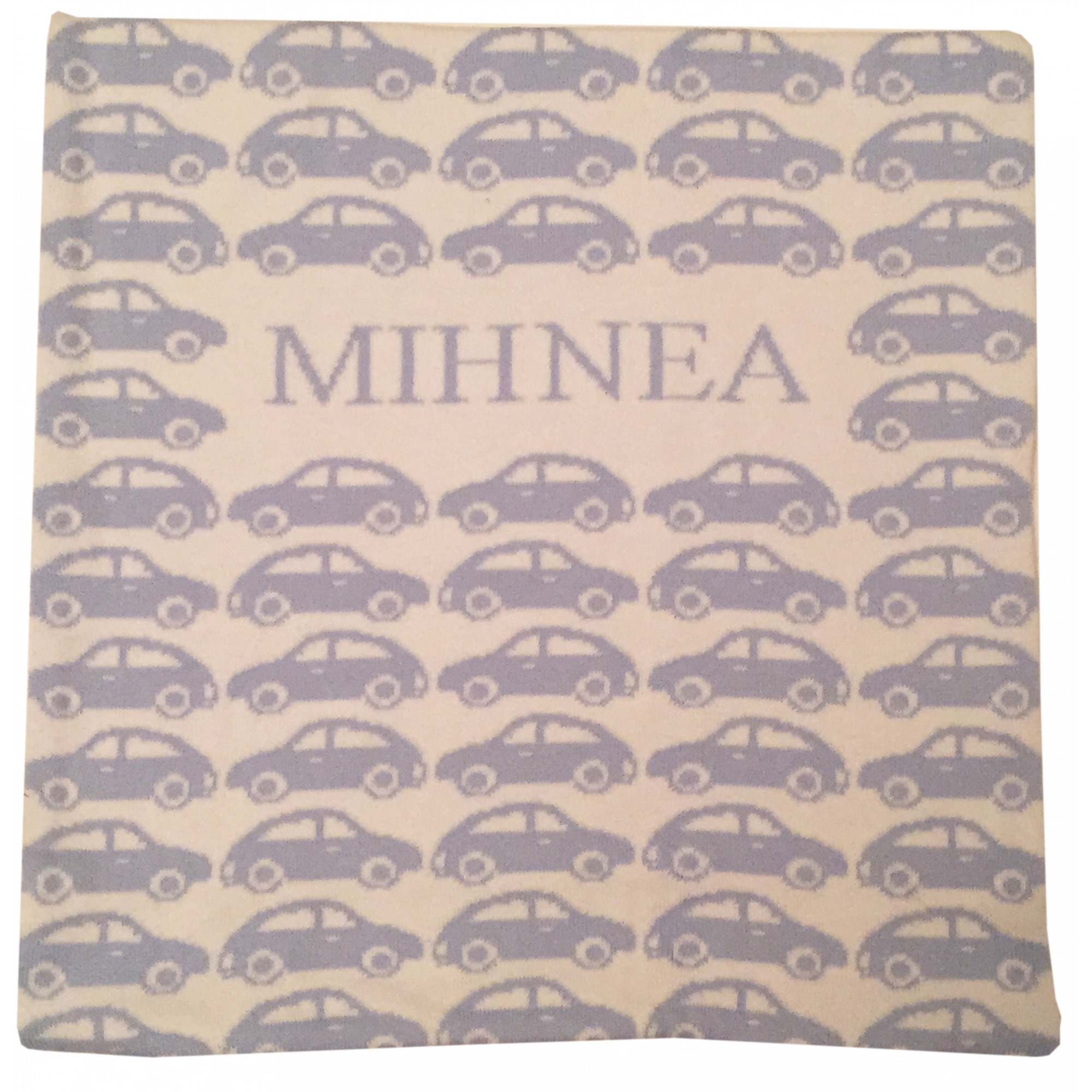 Fata de perna pesonalizata Mihnea, bleu, 40 x 40 cm din bumbac organic