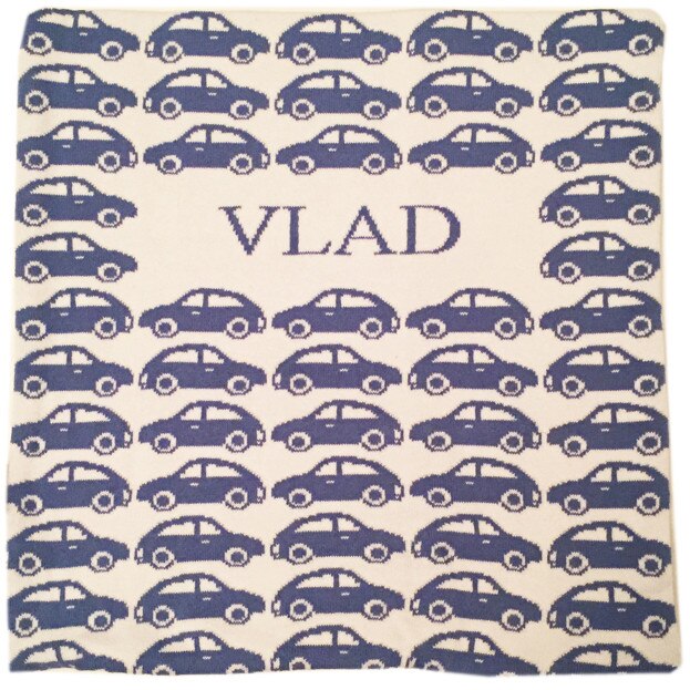 Fata de perna pesonalizata Vlad, albastra, 40 x 40 cm din bumbac organic