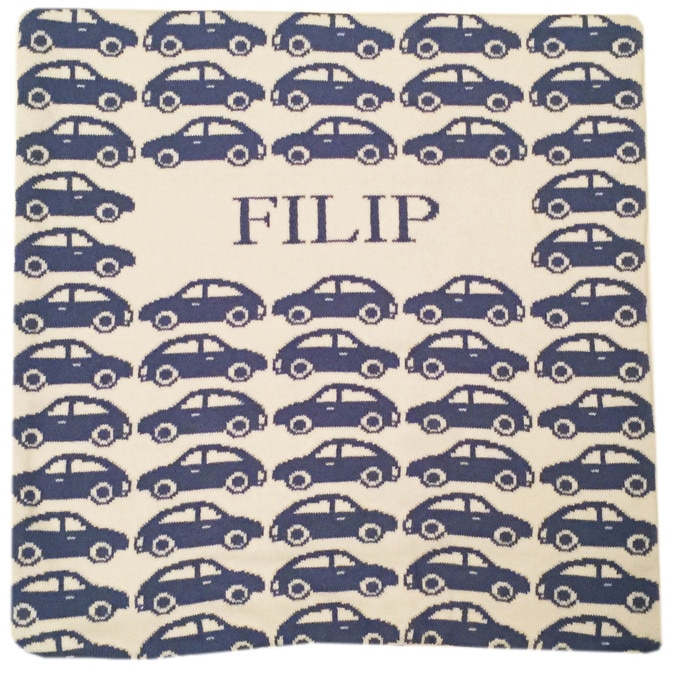 Fata de perna pesonalizata Filip, albastra, 40 x 40 cm din bumbac organic