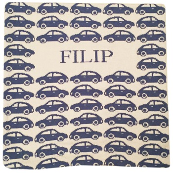 Fata de perna pesonalizata Filip, albastra, 40 x 40 cm din bumbac organic Fata de perna pesonalizata Filip, albastra, 40 x 40 cm din bumbac organic