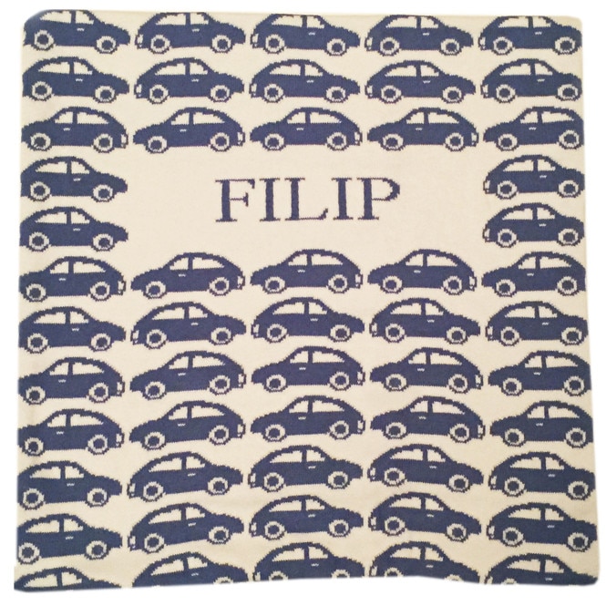 Fata de perna pesonalizata Tudor, albastra, 40 x 40 cm din bumbac organic