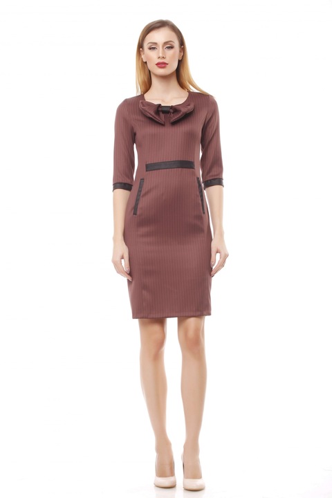 Rochie KVINNA cambrata, cu funda, material satinat, Visiniu/Negru