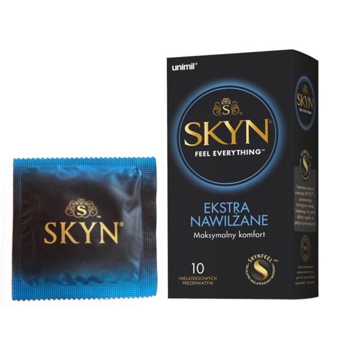 Комплект от 10 презерватива Unimil Skyn Extra Moisturized, полиизопрен, прозрачен