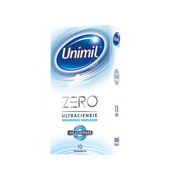 Комплект от 10 презерватива,Unimil Zero, Латекс, Прозрачен