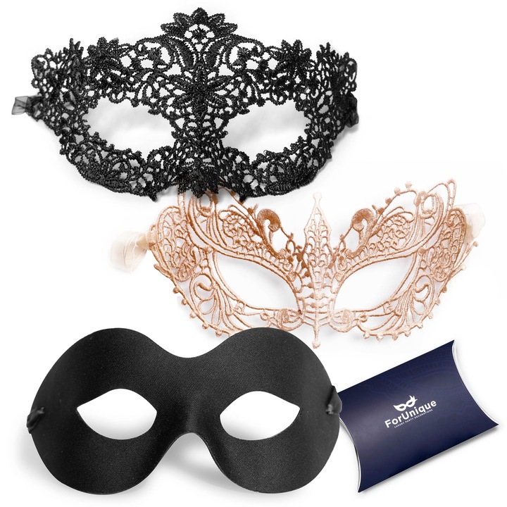 Set 3 masti bal mascat pentru cupluri femei barbati - masti de carnaval Venetia din dantela