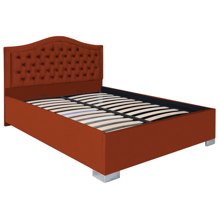 Pat dublu tapitat model Arizona 200/200 cm culoare caramiziu cu somiera metalica fixa