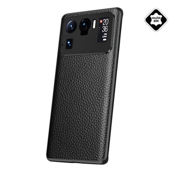 Xiaomi Mi 11 Ultra Szilikon Telefonvédő (Valódi Bőr Bevonat) Fekete