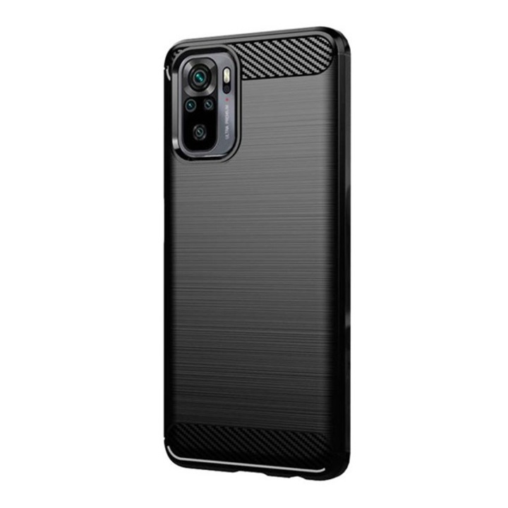 Xiaomi Redmi Note 10 / 10S Szilikon Telefonvédő (Közepesen Ütésálló, Légpárnás Sarok, Szálcsiszolt, Karbon Minta) Fekete