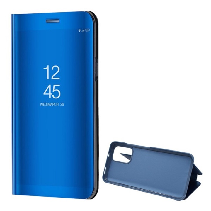 Xiaomi Redmi Note 10 / 10S Tok Álló (Aktív Flip, Oldalra Nyíló, Asztali Tartó Funkció, Tükrös Felület, Mirror View Case) Kék