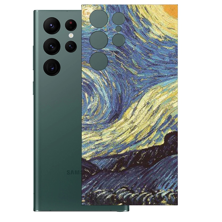 Folie Skin Spate pentru Samsung Galaxy S22 Ultra, Van Gogh - Starry Night, Art Design, Optim Solution, Full Glue, Instalare usoara, OPTIM SOLUTION
