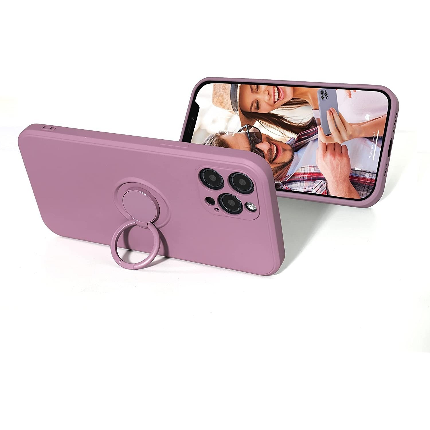 Husa protectie compatibila cu Samsung Galaxy A52 Liquid Silicone Ring cu suport rotativ Mov