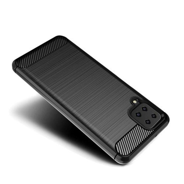 Husa de silicon pentru Samsung Galaxy A12/M12, Fibra de Carbon, Negru