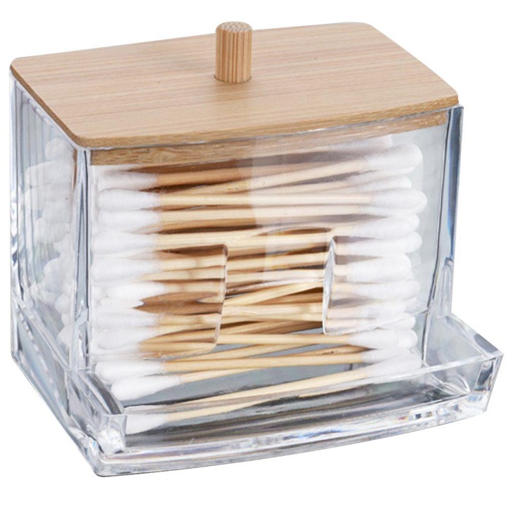 Fürdőszoba tartály vattapamacsokhoz, bambusz