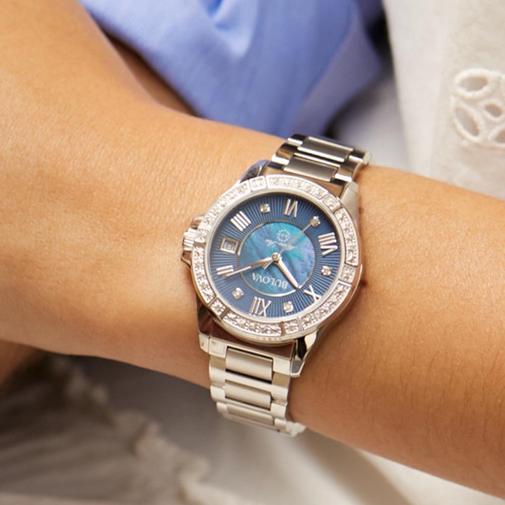 Ceas de dama Bulova 96R215 Marine Star, 32mm, 10ATM, Argintiu
