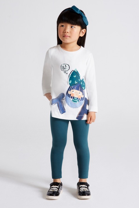 Mayoral, Set de bluza si colanti - 3 piese, Alb/Albastru petrol