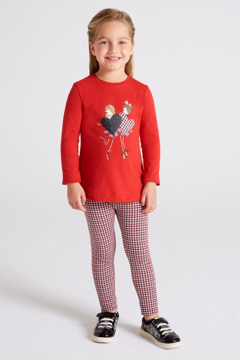 Mayoral, Set de bluza cu model si colanti, Rosu/Bleumarin