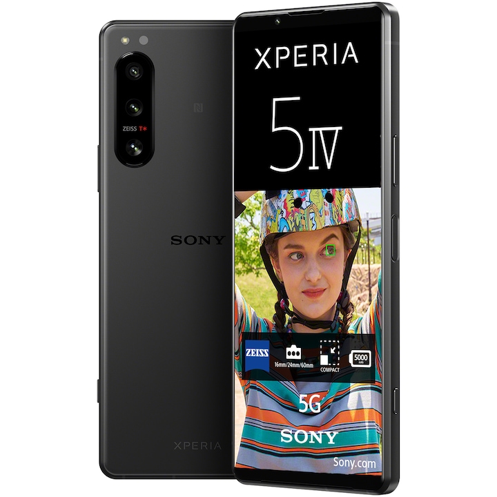 Sony Xperia 5 IV 5G Mobiltelefon, Kártyafüggetlen, Dual SIM, 128GB, 8GB RAM, 5G, Fekete