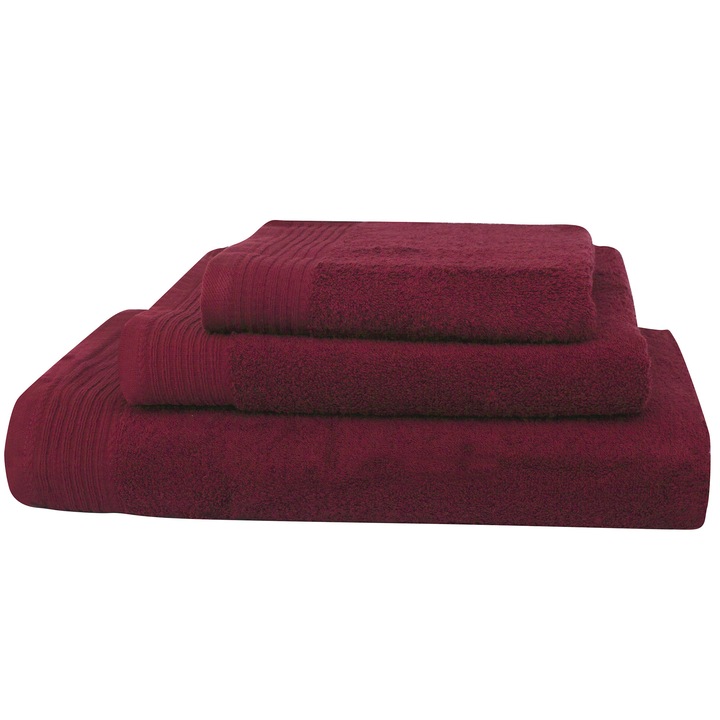 Set baie 3 prosoape Lux Collection, Burgund, 100% bumbac Terry Selection, 550 gr/mp