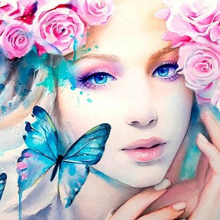 Set de broderie cu diamante 5d, Model femeie, 35x35 cm, Multicolor