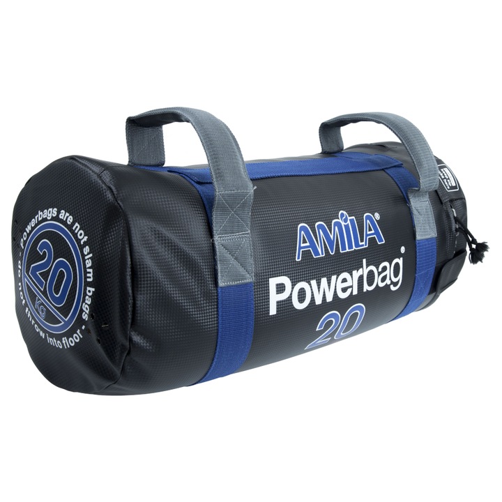 Sac fitness Amila Powerbags, Umplutura de nisip, PVC, 20 kg, Negru/Albastru