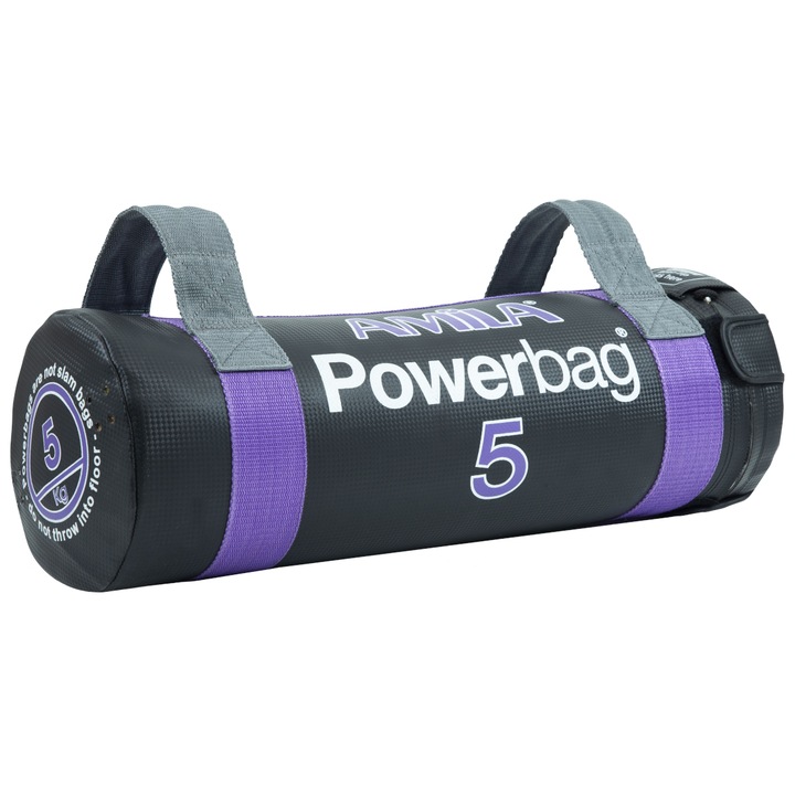 Sac fitness Amila Powerbags, Umplutura de nisip, PVC, 5 kg, Negru/Mov