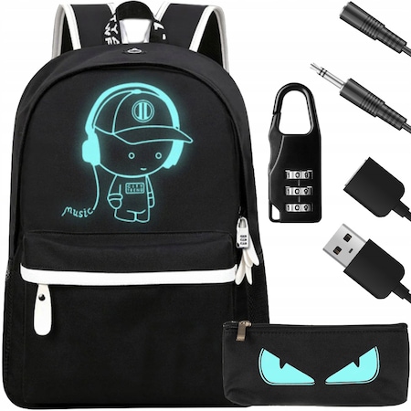 Ghiozdan adolescenti, Zola®, reflectorizant, prelungitor incarcare USB, mufa Jack pentru casti, lacat cu cifru, penar, 42x14x33 cm