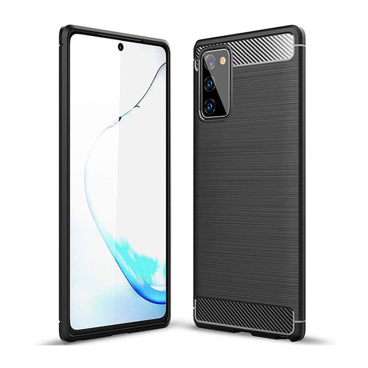 Силиконов калъф за Samsung Galaxy Note 20, TPU Ultra Protect Slim Anti-Shock, Carbon Fiber, Черен