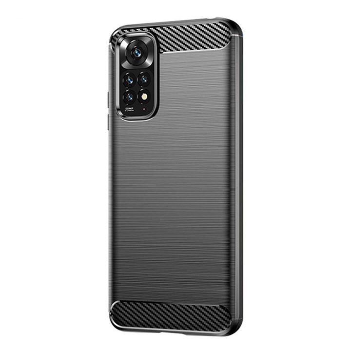 Силиконов калъф за Xiaomi Redmi Note 11/11s, TPU Ultra Protect Slim Anti-Shock, въглеродни влакна, черен