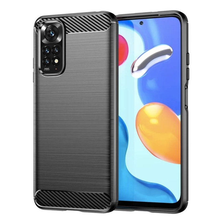 Husa de silicon pentru Xiaomi Redmi Note 11/11s, Fibra de Carbon, Negru