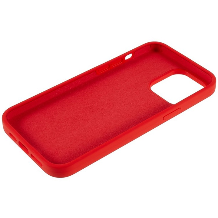 Силиконов калъф за Apple iPhone 14 Pro, вътрешност от силикон TPU и микрофибър, защита на камерата, червен
