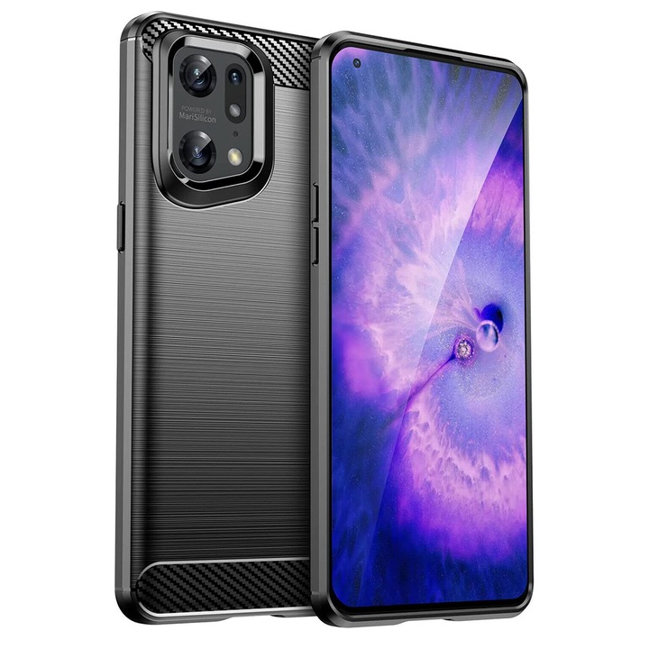 Кейс за Oppo Find X5 Pro, Techsuit Carbon Silicone, черен